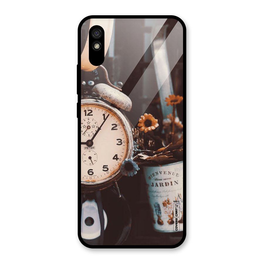 Clock And Flowers Glass Back Case for Redmi 9A
