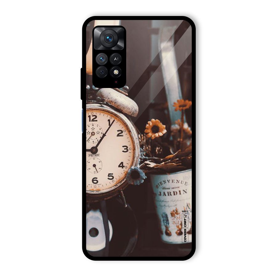 Clock And Flowers Glass Back Case for Redmi Note 11 Pro