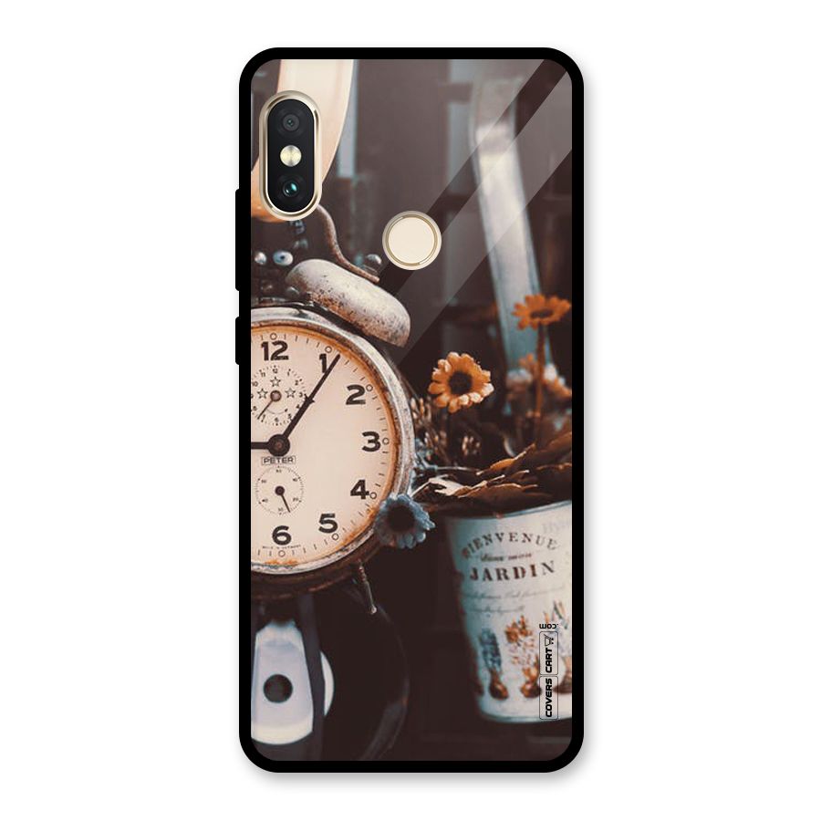 Clock And Flowers Glass Back Case for Redmi Note 5 Pro