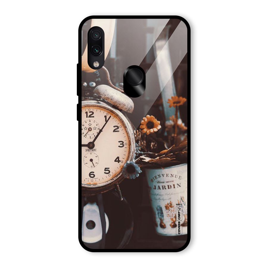Clock And Flowers Glass Back Case for Redmi Note 7 Pro