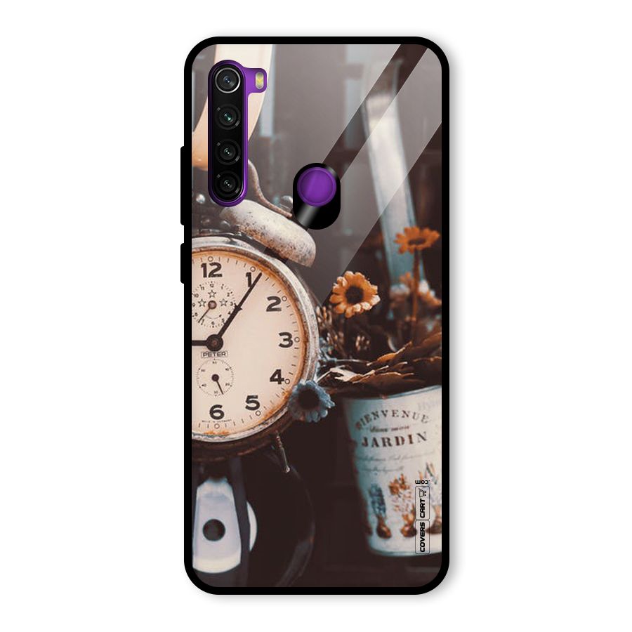 Clock And Flowers Glass Back Case for Redmi Note 8