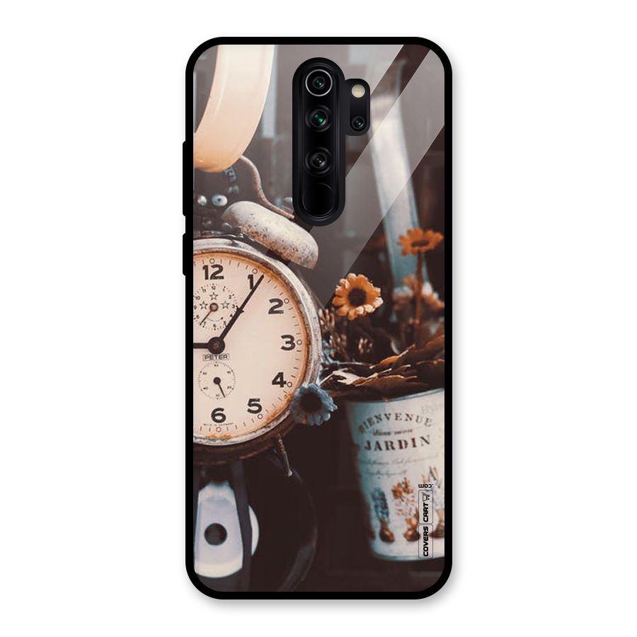 Clock And Flowers Glass Back Case for Redmi Note 8 Pro