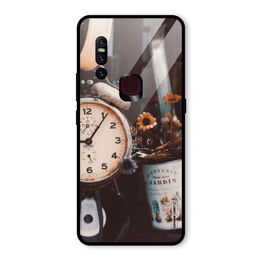 Clock And Flowers Glass Back Case for Vivo V15