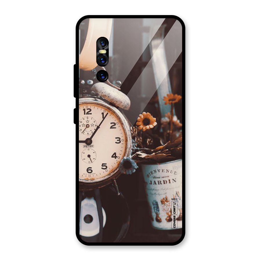 Clock And Flowers Glass Back Case for Vivo V15 Pro