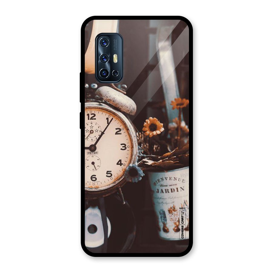 Clock And Flowers Glass Back Case for Vivo V17