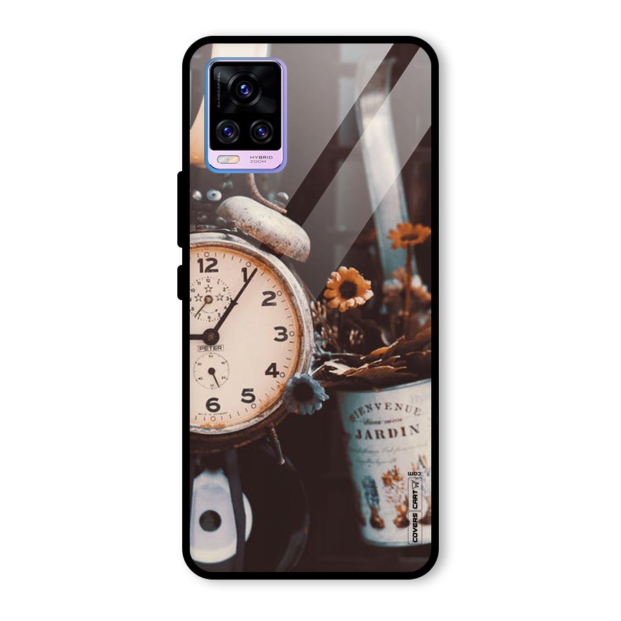 Clock And Flowers Glass Back Case for Vivo V20 Pro