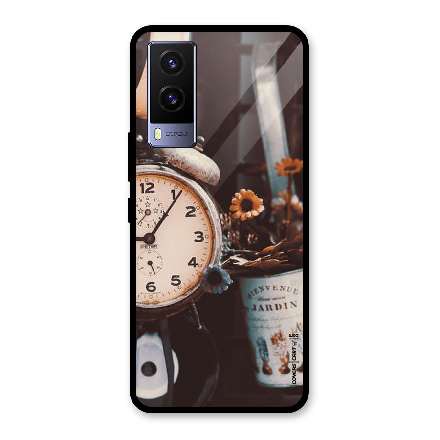Clock And Flowers Glass Back Case for Vivo V21e 5G