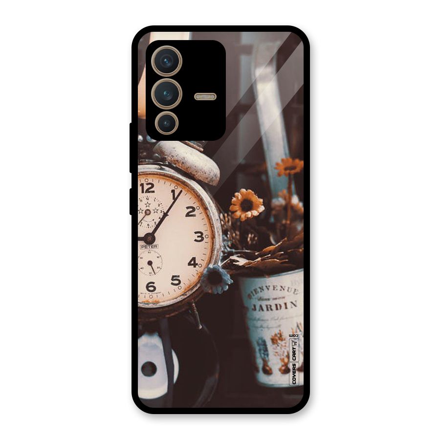 Clock And Flowers Glass Back Case for Vivo V23 5G