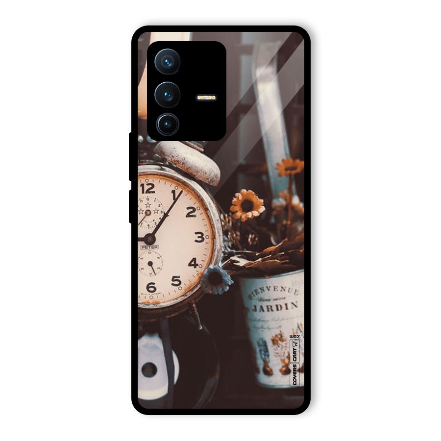 Clock And Flowers Glass Back Case for Vivo V23 Pro