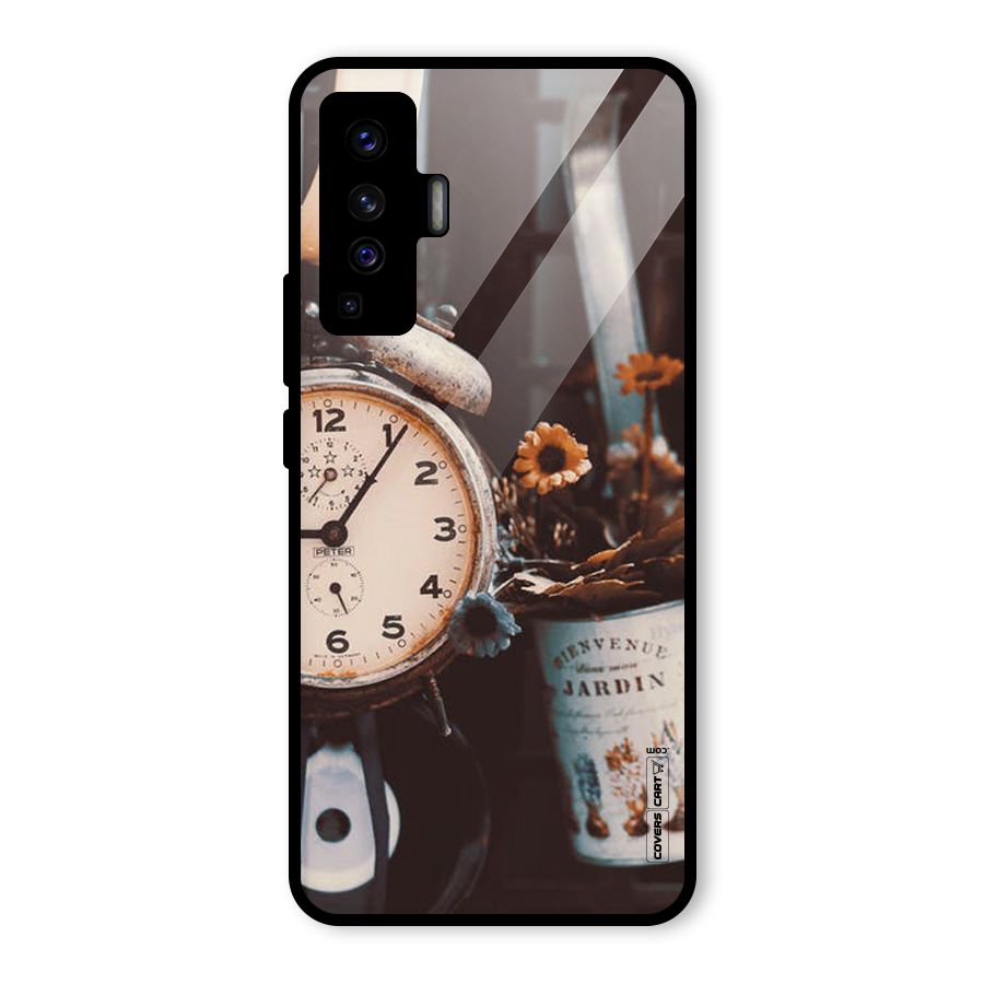 Clock And Flowers Glass Back Case for Vivo X50