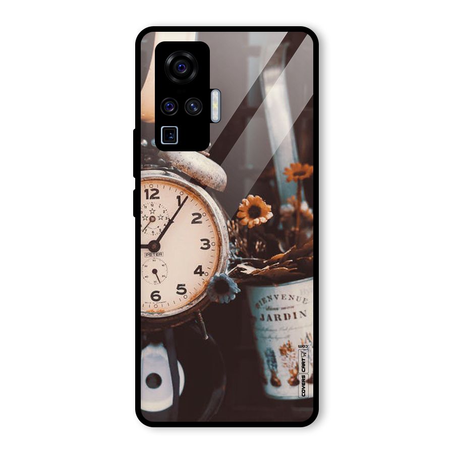 Clock And Flowers Glass Back Case for Vivo X50 Pro