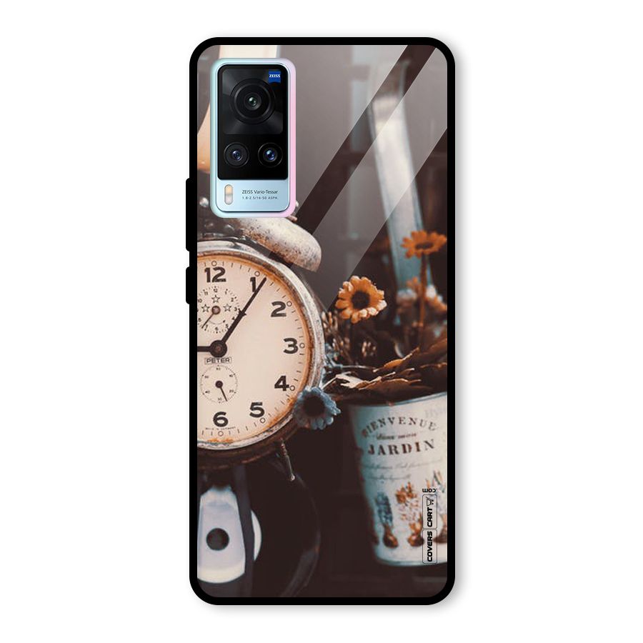 Clock And Flowers Glass Back Case for Vivo X60