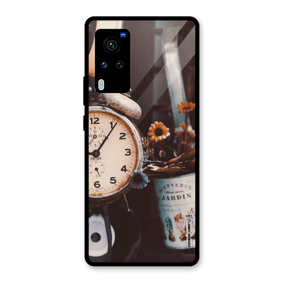 Clock And Flowers Glass Back Case for Vivo X60 Pro