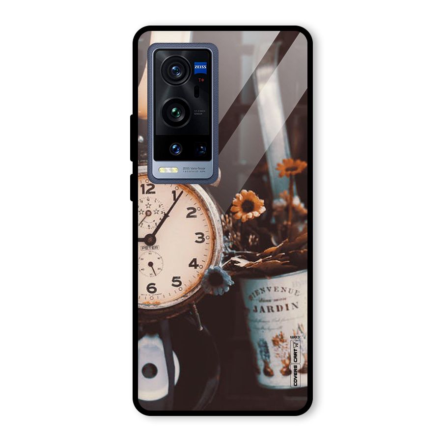 Clock And Flowers Glass Back Case for Vivo X60 Pro Plus
