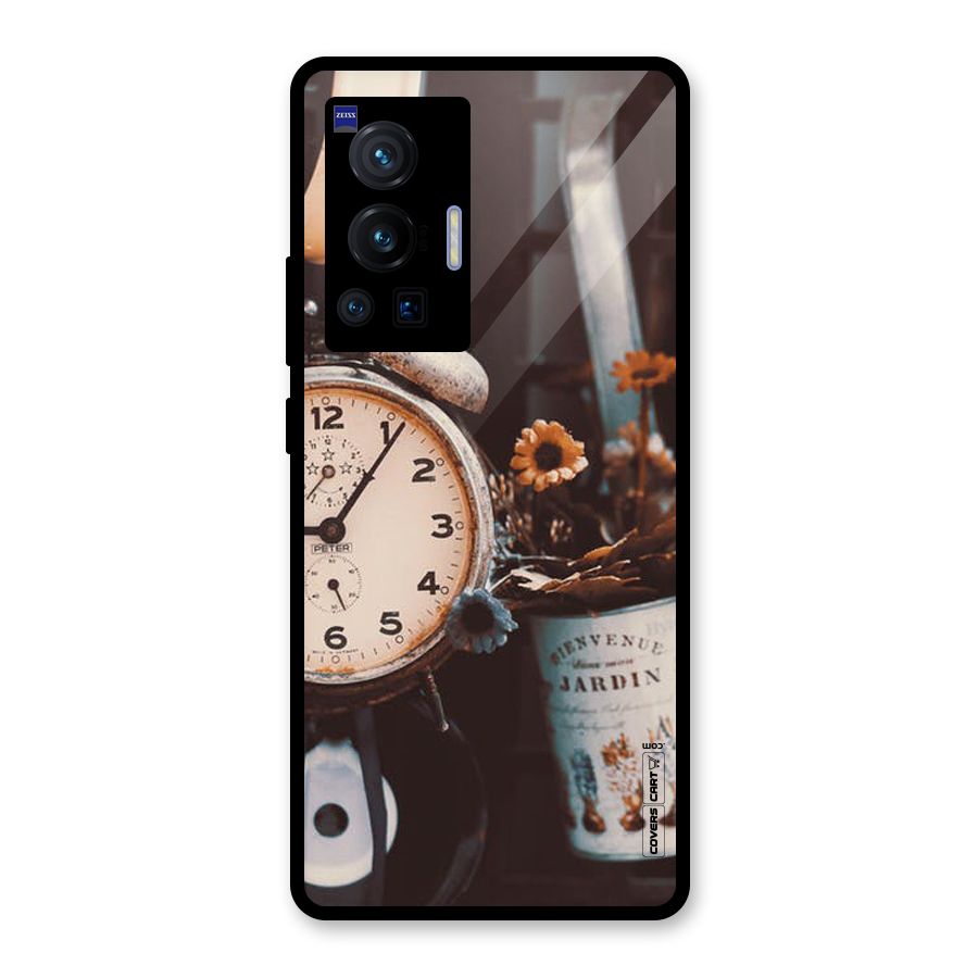 Clock And Flowers Glass Back Case for Vivo X70 Pro