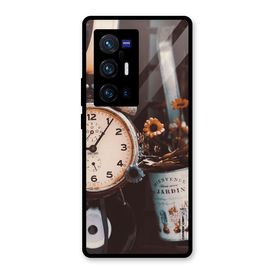Clock And Flowers Glass Back Case for Vivo X70 Pro Plus