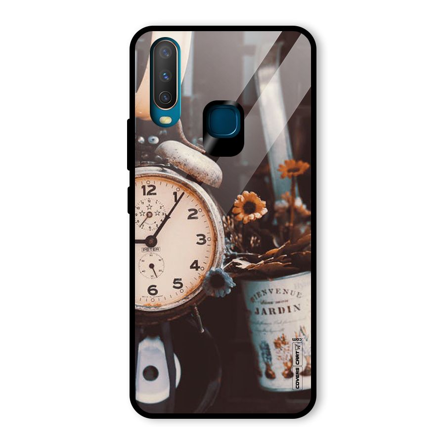 Clock And Flowers Glass Back Case for Vivo Y12