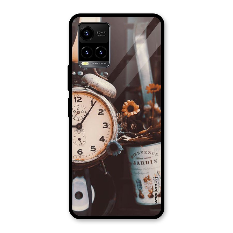Clock And Flowers Glass Back Case for Vivo Y21T
