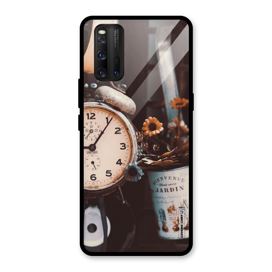 Clock And Flowers Glass Back Case for Vivo iQOO 3