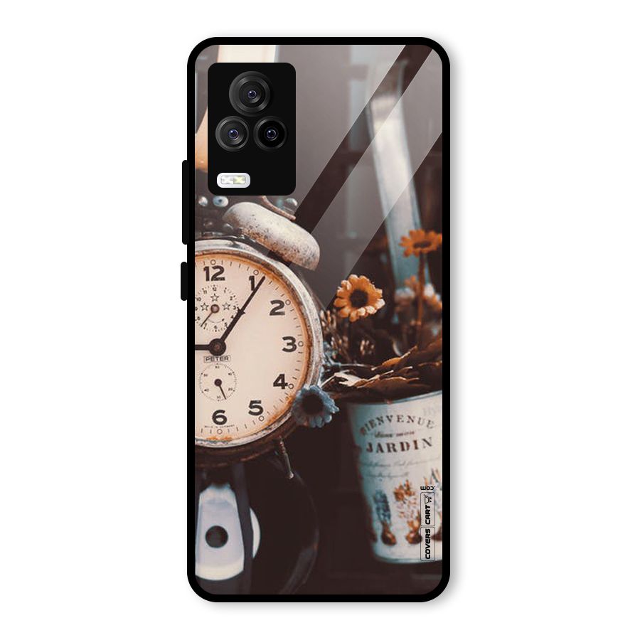 Clock And Flowers Glass Back Case for Vivo iQOO 7 Legend 5G