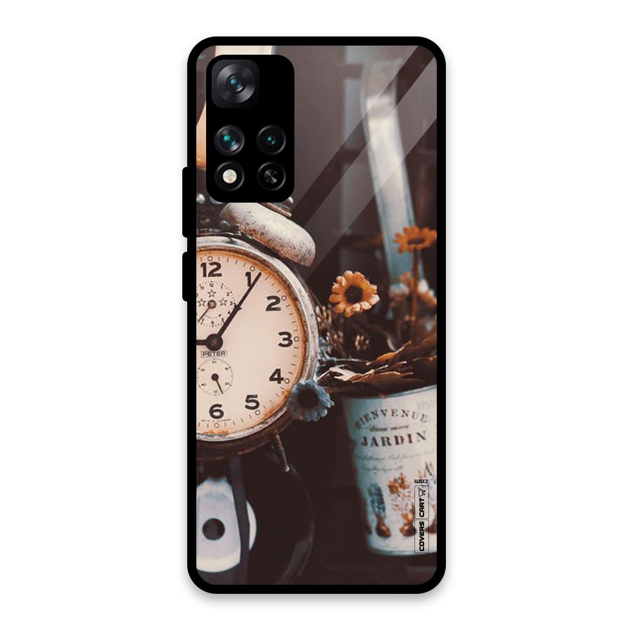 Clock And Flowers Glass Back Case for Xiaomi 11i HyperCharge 5G