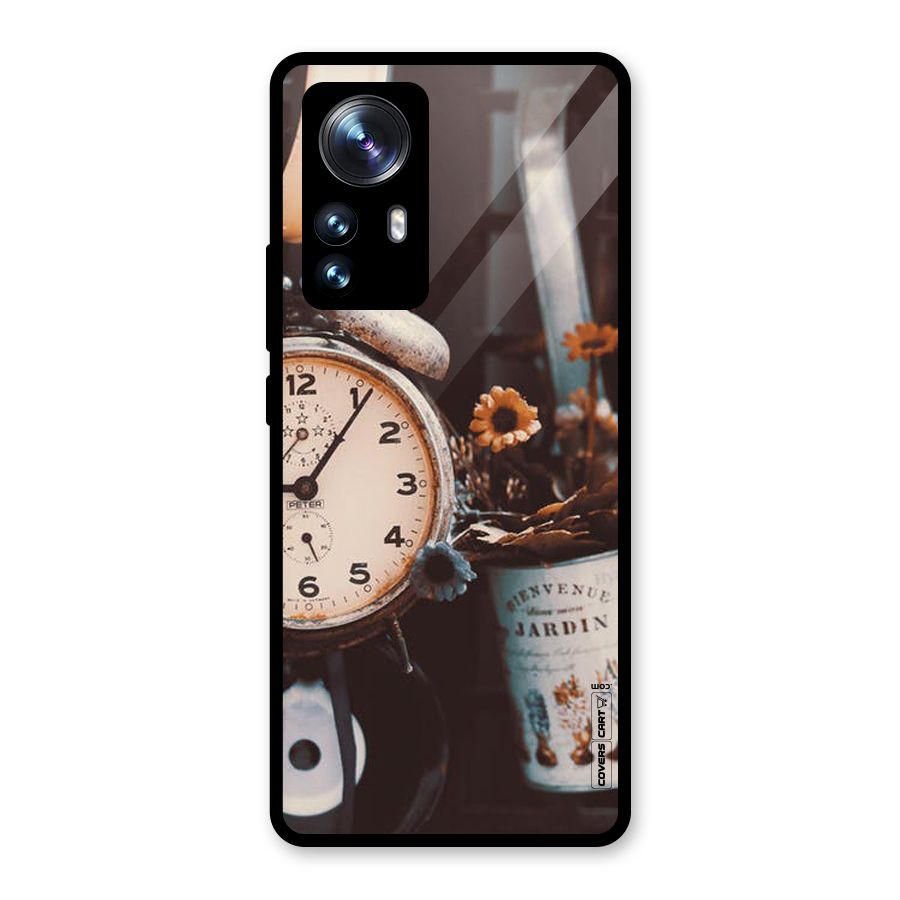 Clock And Flowers Glass Back Case for Xiaomi 12 Pro