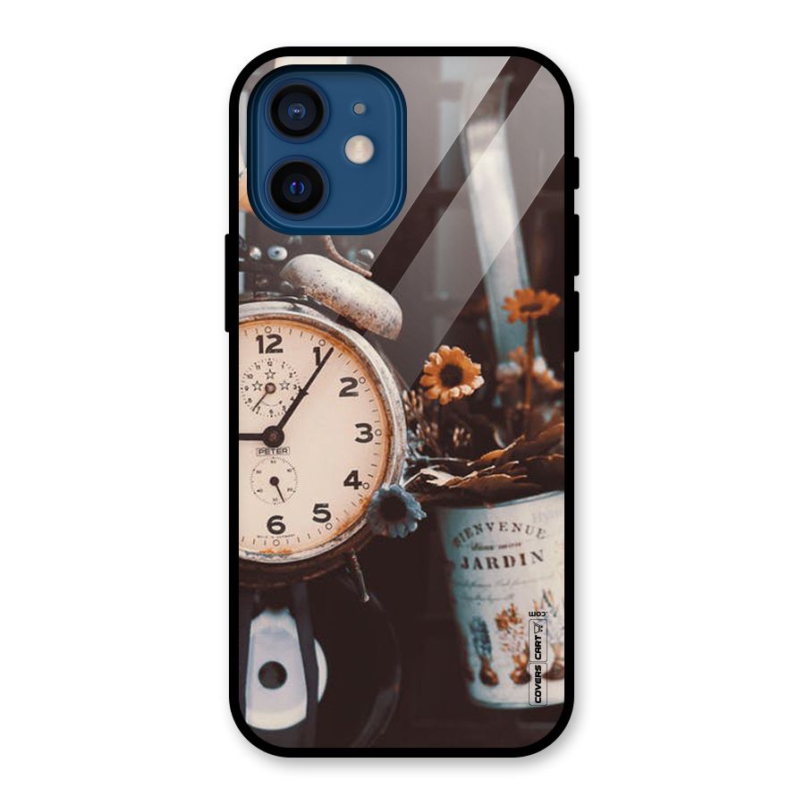 Clock And Flowers Glass Back Case for iPhone 12 Mini