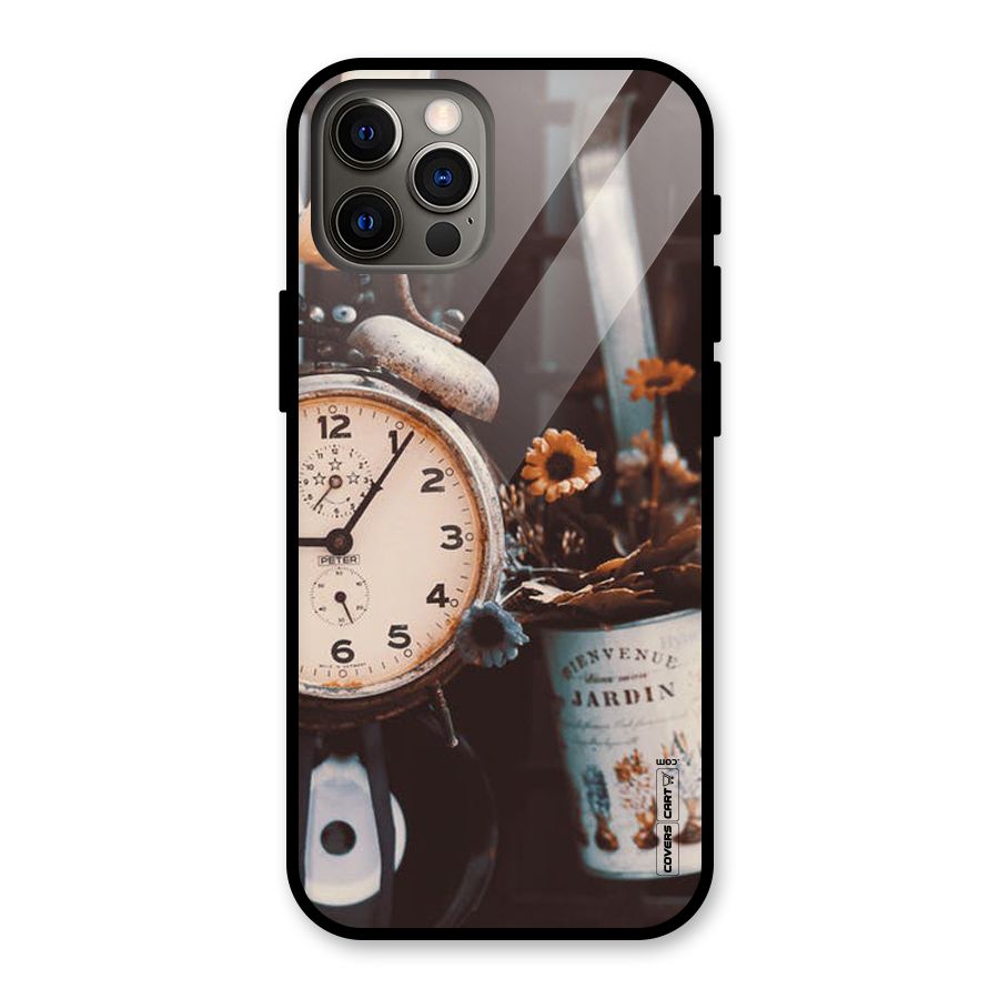 Clock And Flowers Glass Back Case for iPhone 12 Pro