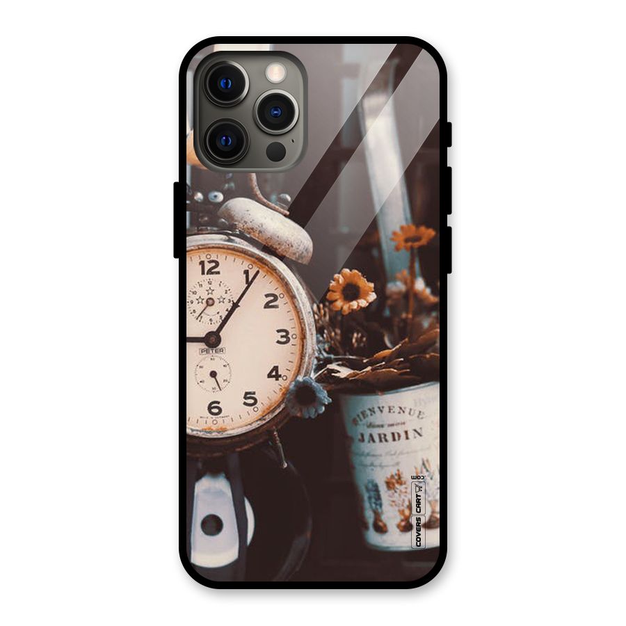 Clock And Flowers Glass Back Case for iPhone 12 Pro Max