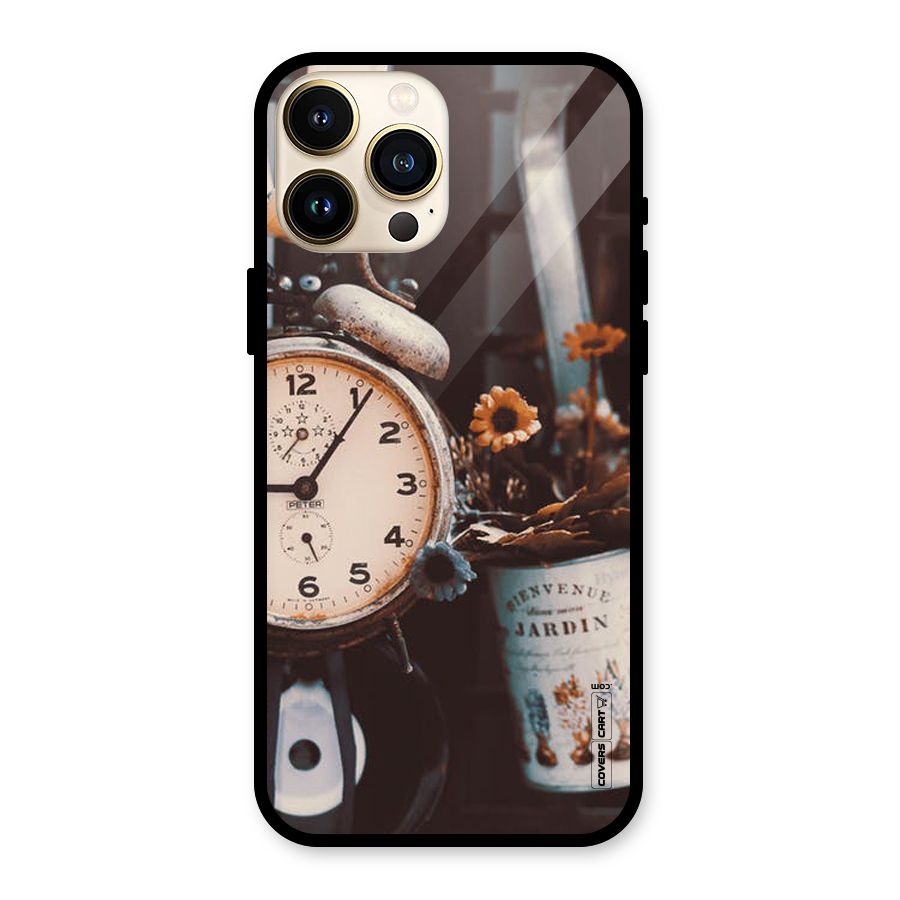 Clock And Flowers Glass Back Case for iPhone 13 Pro Max