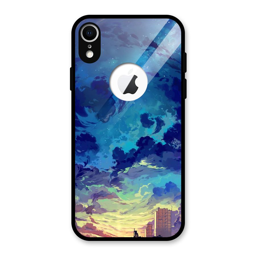 Cloud Art Glass Back Case for iPhone XR Logo Cut