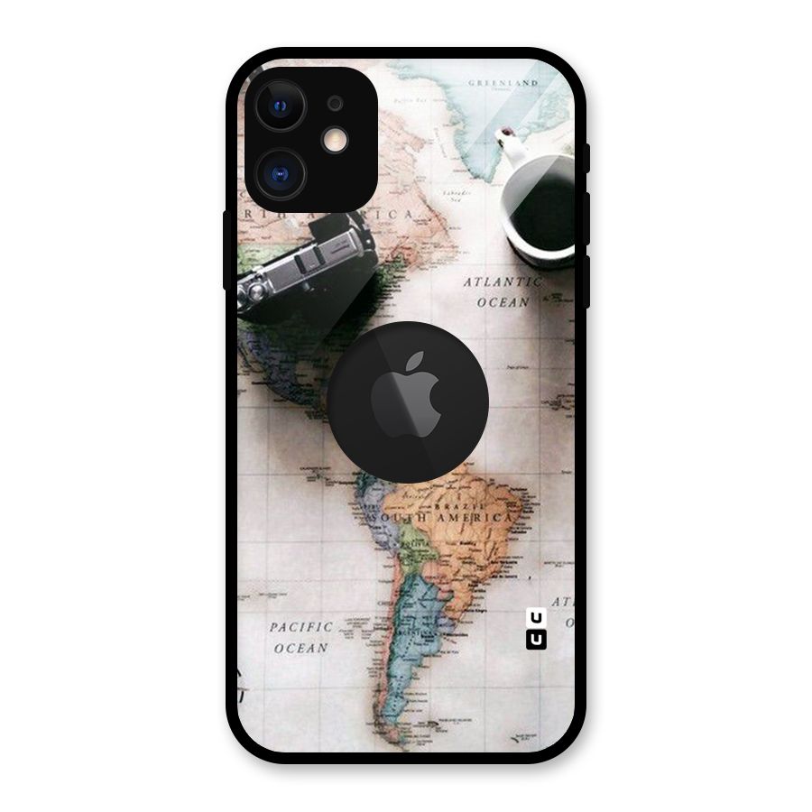 Coffee And Travel Glass Back Case for iPhone 11 Logo Cut
