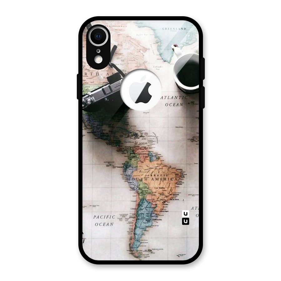 Coffee And Travel Glass Back Case for iPhone XR Logo Cut