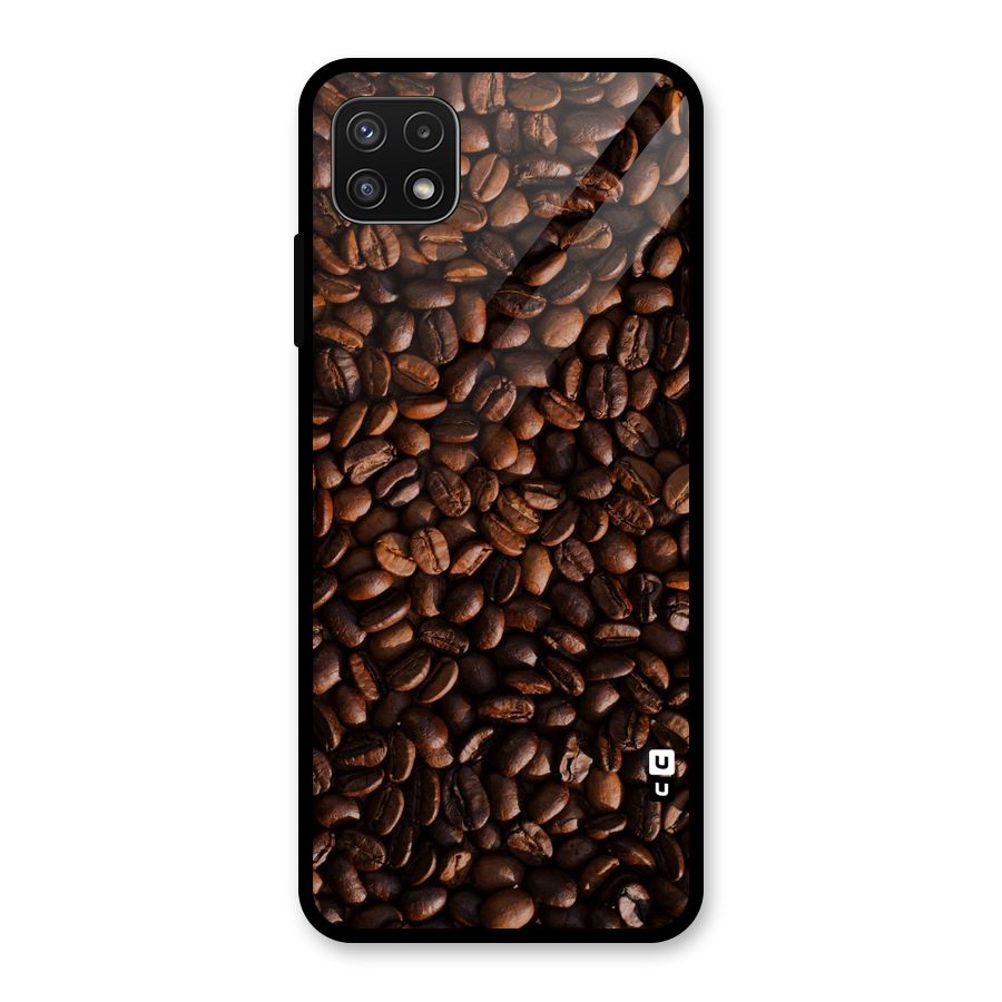 Coffee Beans Scattered Glass Back Case for Galaxy A22 5G