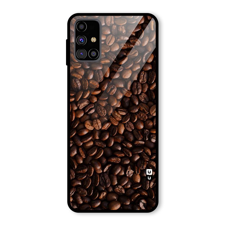 Coffee Beans Scattered Glass Back Case for Galaxy M31s