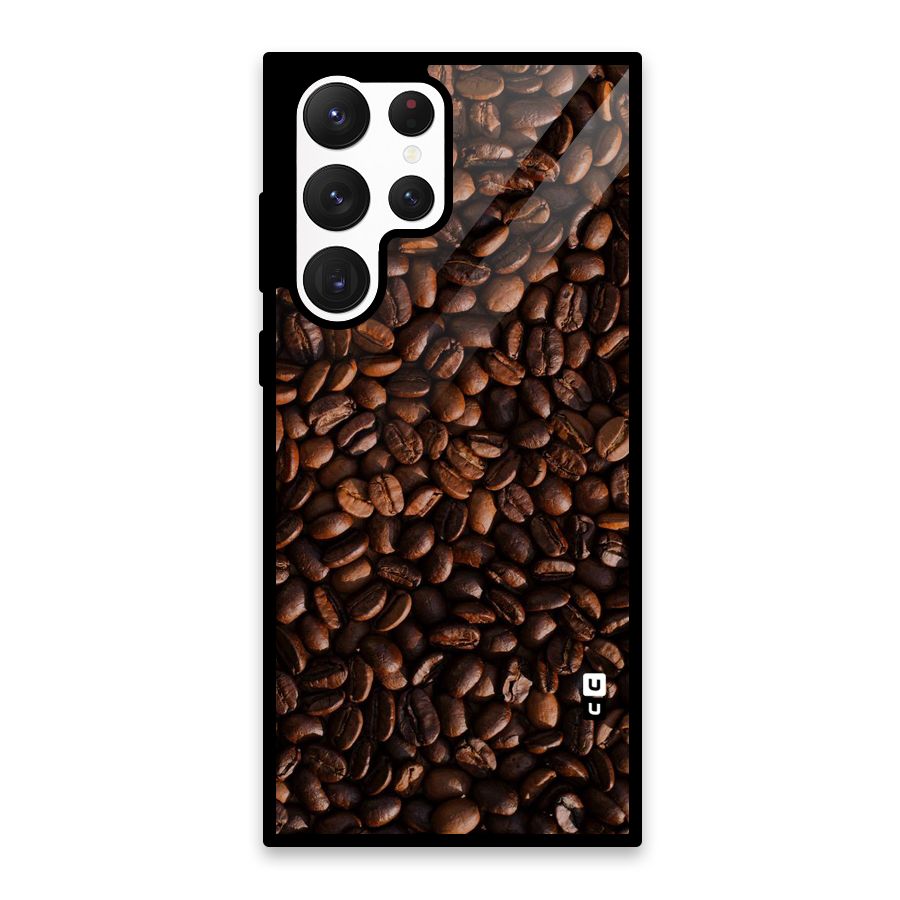 Coffee Beans Scattered Glass Back Case for Galaxy S22 Ultra 5G