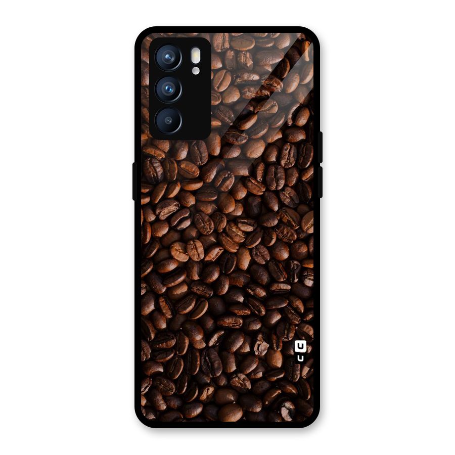 Coffee Beans Scattered Glass Back Case for Oppo Reno6 5G