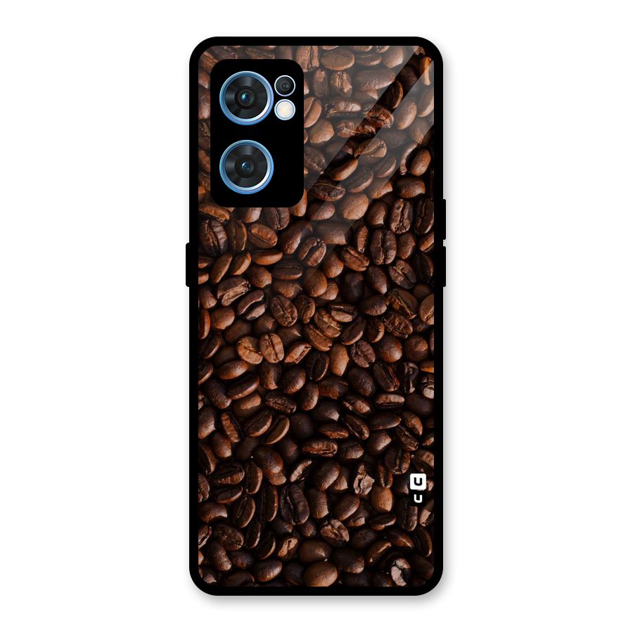 Coffee Beans Scattered Glass Back Case for Oppo Reno7 5G