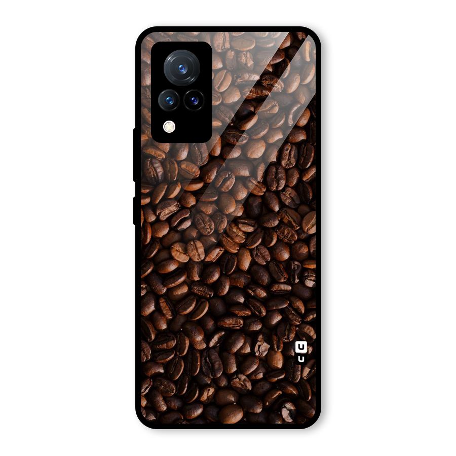 Coffee Beans Scattered Glass Back Case for Vivo V21 5G