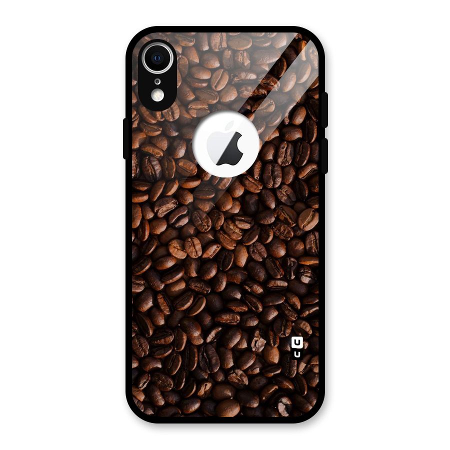 Coffee Beans Scattered Glass Back Case for iPhone XR Logo Cut