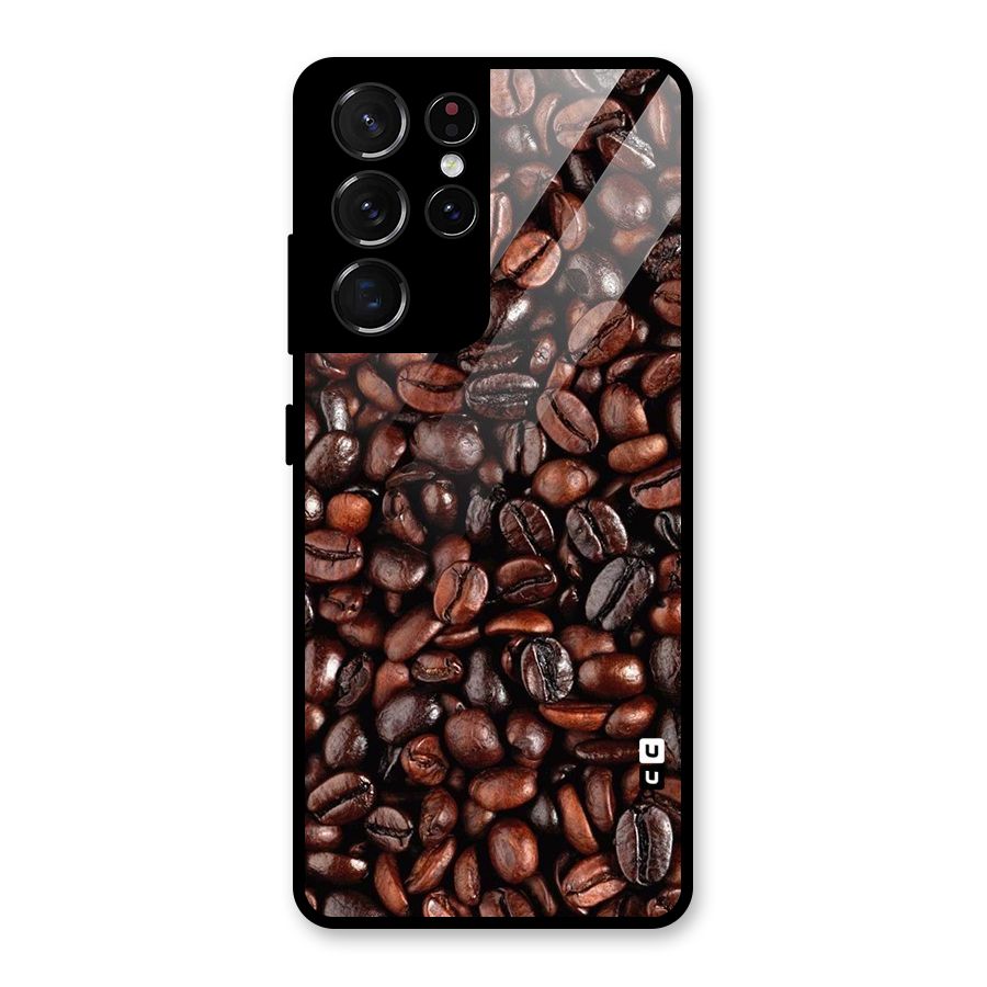 Coffee Beans Texture Glass Back Case for Galaxy S21 Ultra 5G