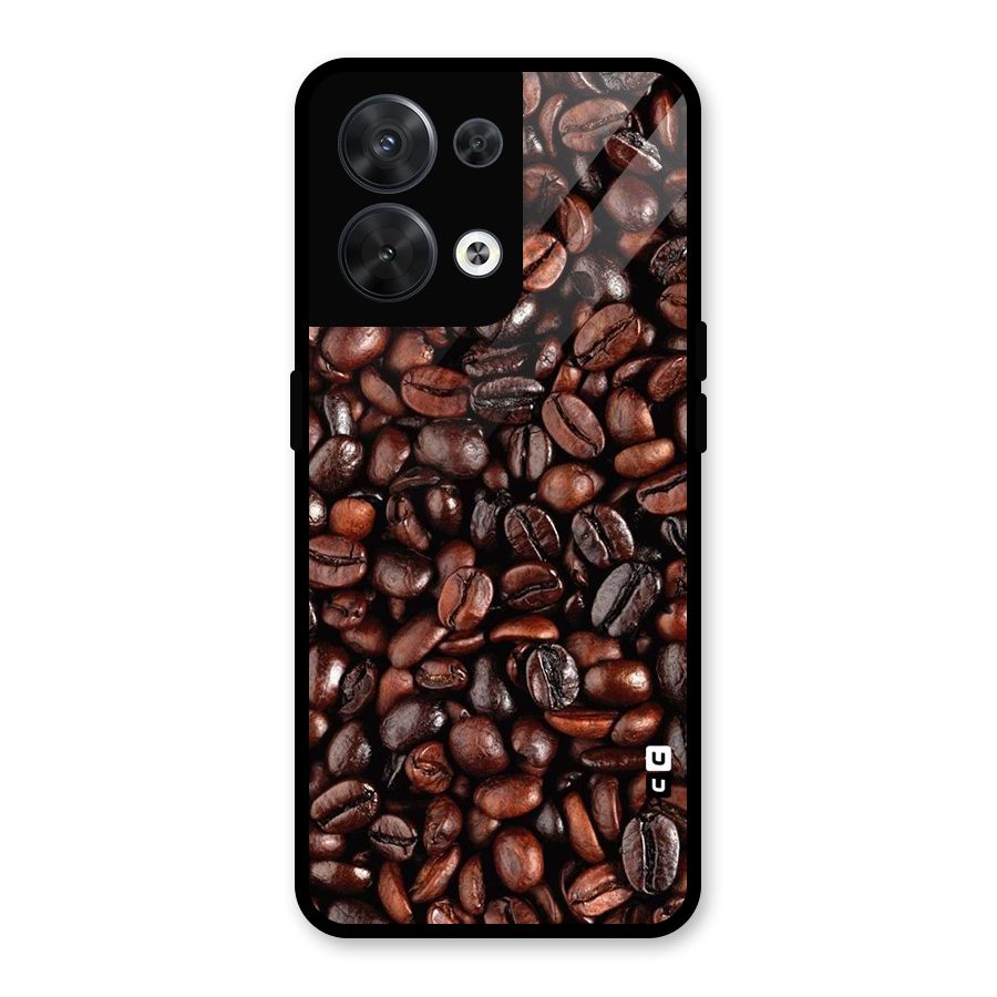 Coffee Beans Texture Glass Back Case for Oppo Reno8 5G