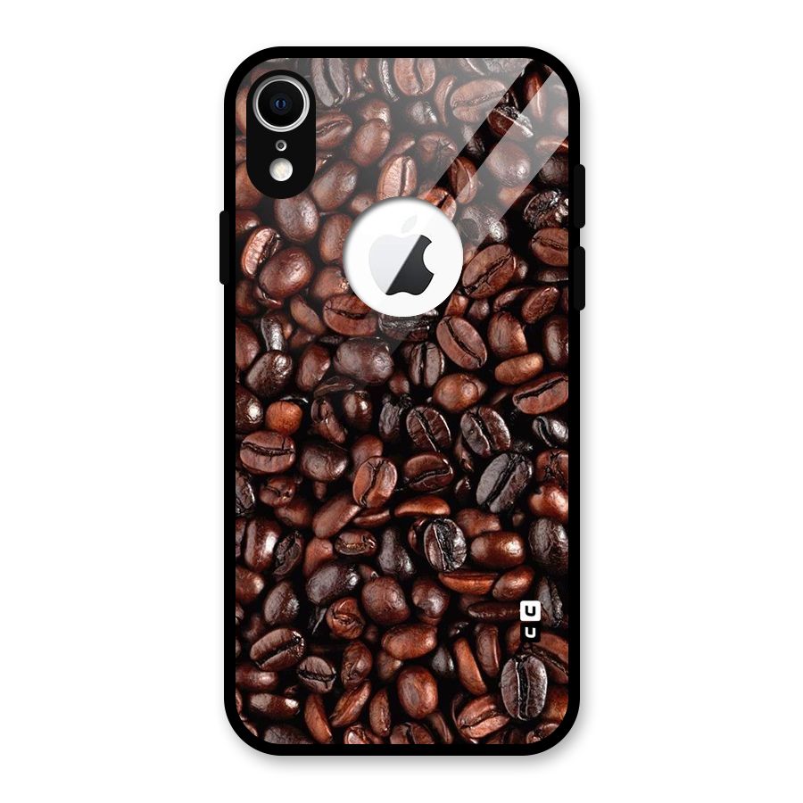 Coffee Beans Texture Glass Back Case for iPhone XR Logo Cut