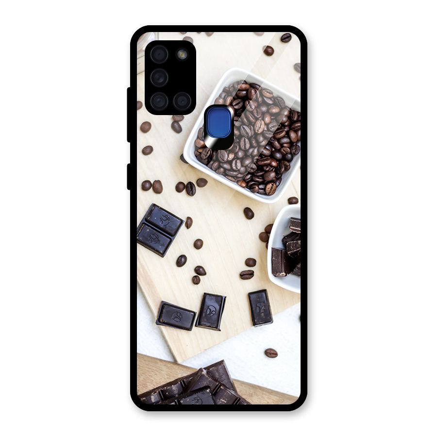 Coffee Beans and Chocolate Glass Back Case for Galaxy A21s
