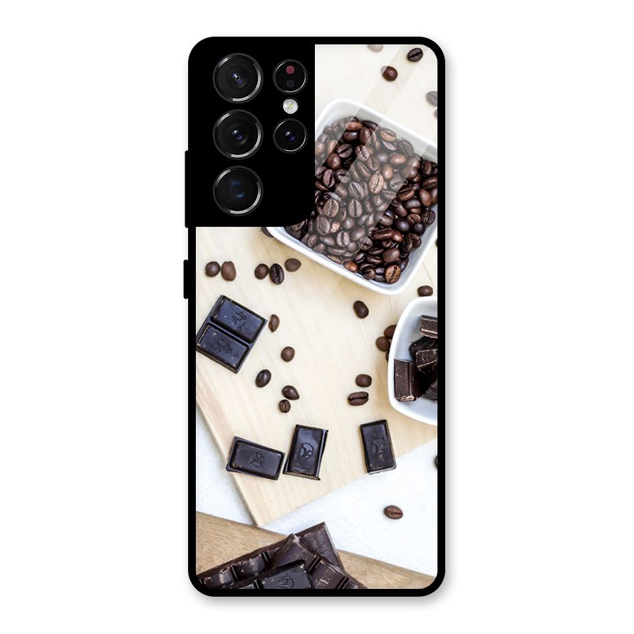 Coffee Beans and Chocolate Glass Back Case for Galaxy S21 Ultra 5G