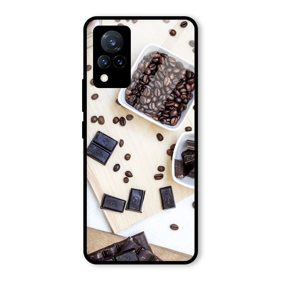 Coffee Beans and Chocolate Glass Back Case for Vivo V21 5G
