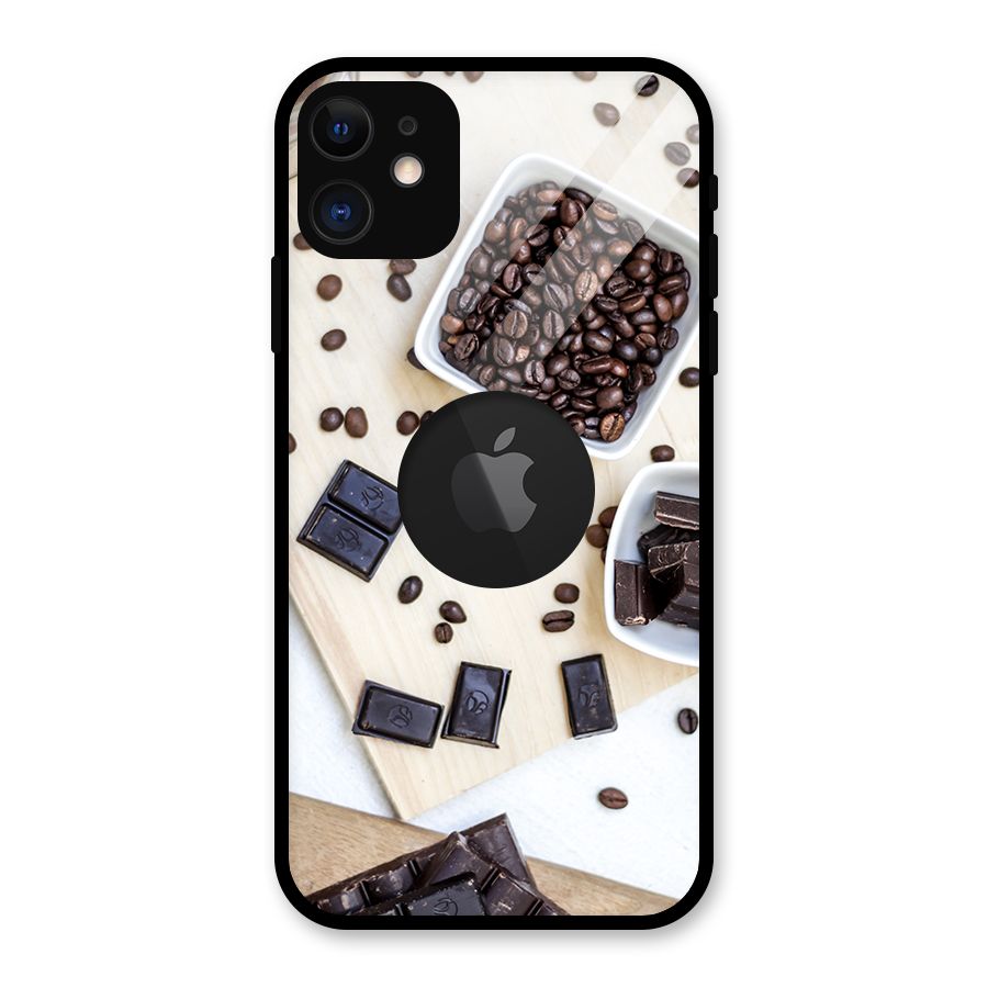 Coffee Beans and Chocolate Glass Back Case for iPhone 11 Logo Cut