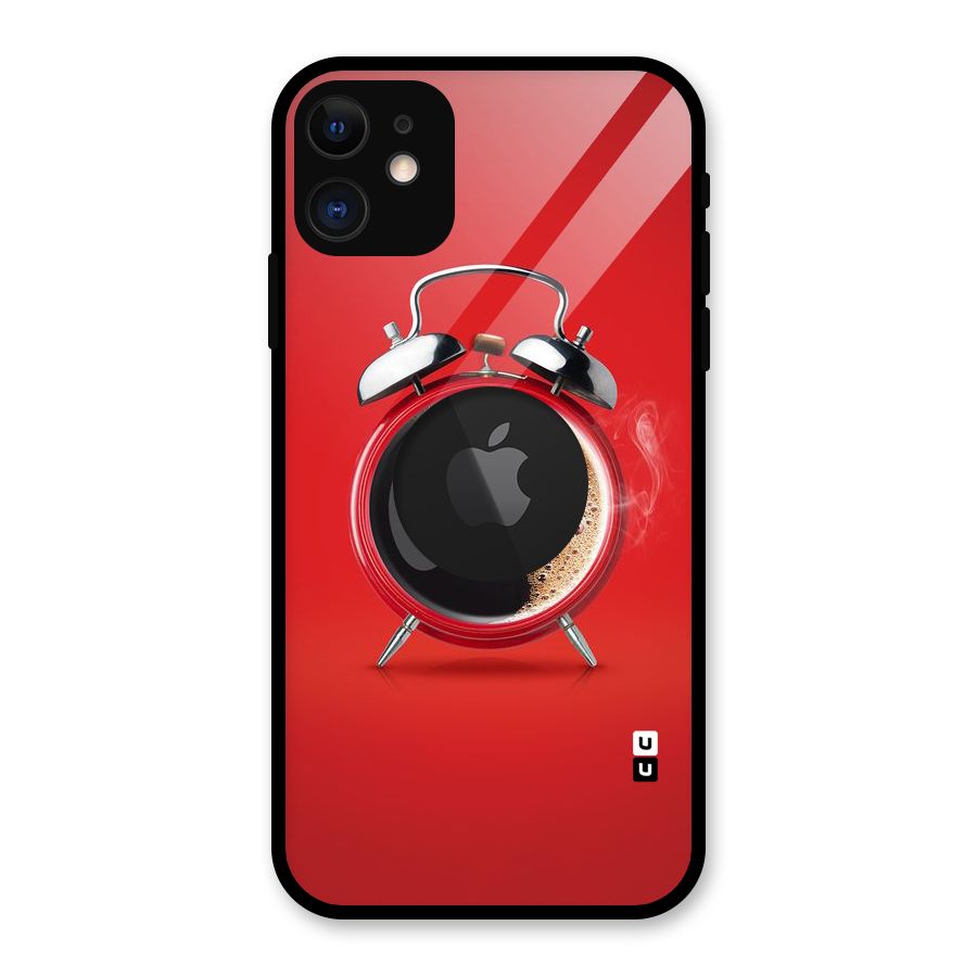 Coffee Clock Glass Back Case for iPhone 11 Logo Cut