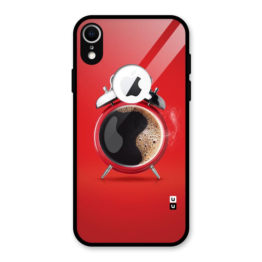 Coffee Clock Glass Back Case for iPhone XR Logo Cut