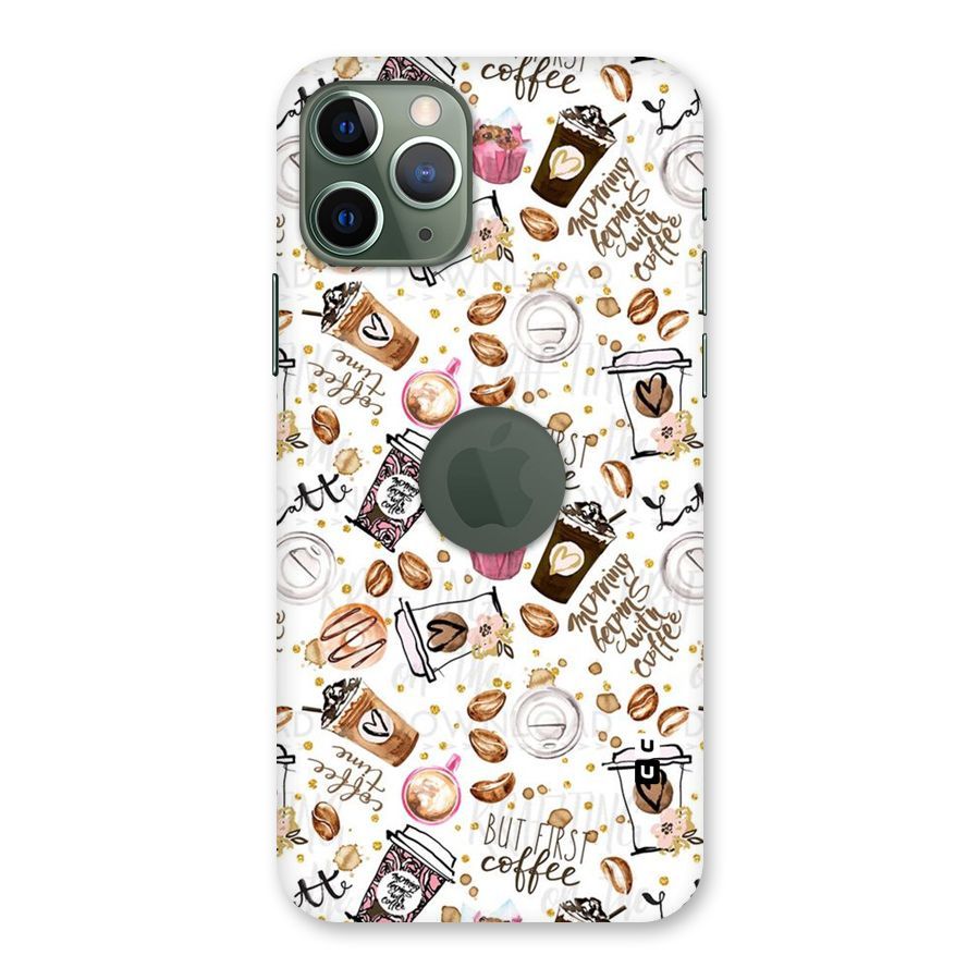Coffee Pattern Back Case for iPhone 11 Pro Logo  Cut